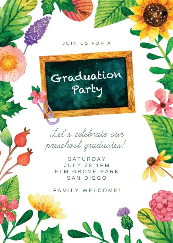 Floral frame - graduation party invitation