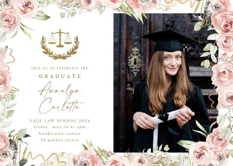 Floral law scales - graduation party invitation
