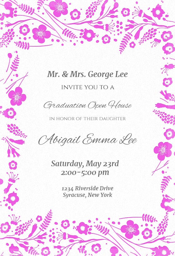 Framed in flowers - graduation party invitation