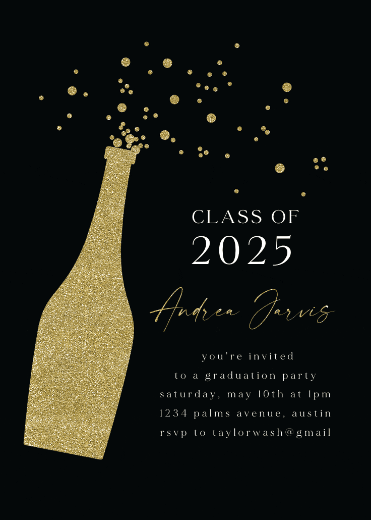 Glitter bubbly - graduation party invitation
