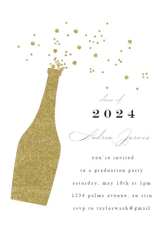 Glitter bubbly -  invitación de graduación
