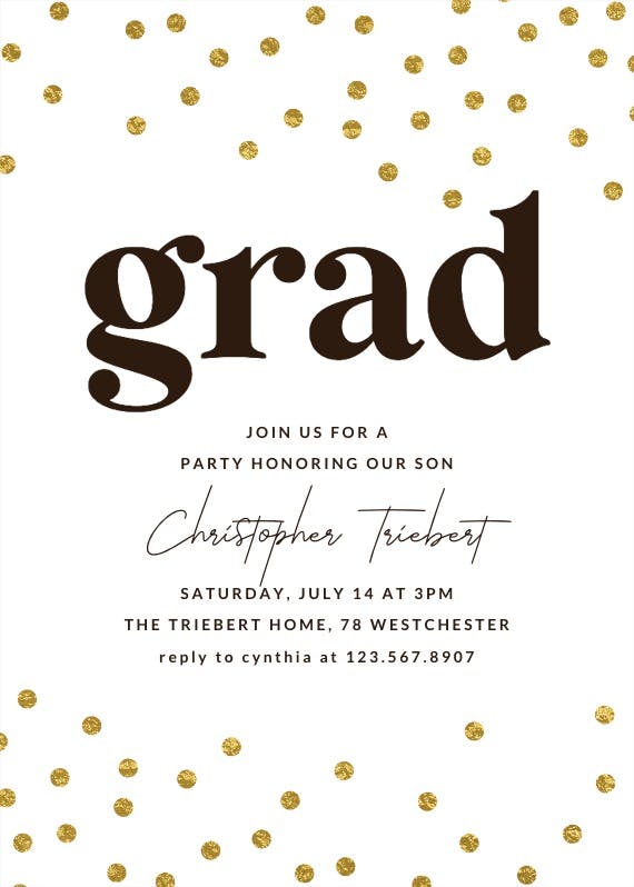 Gold confetti - graduation party invitation