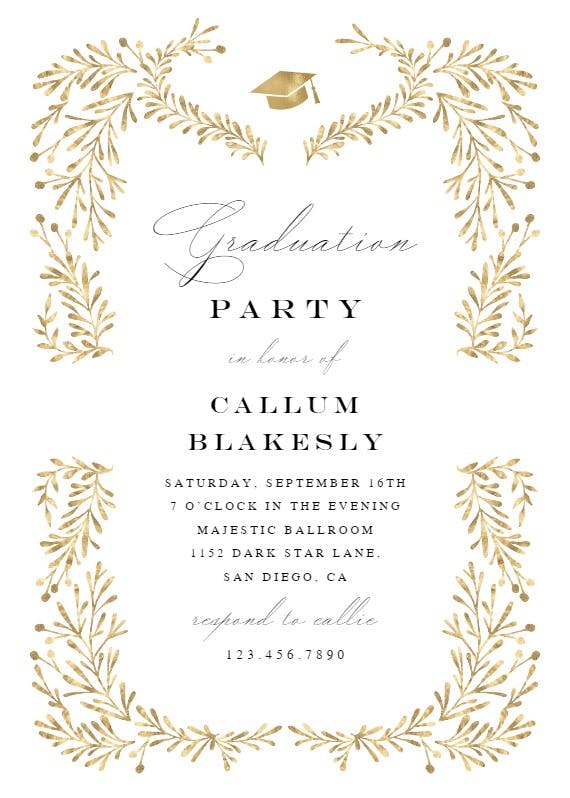Gold leaf - graduation party invitation