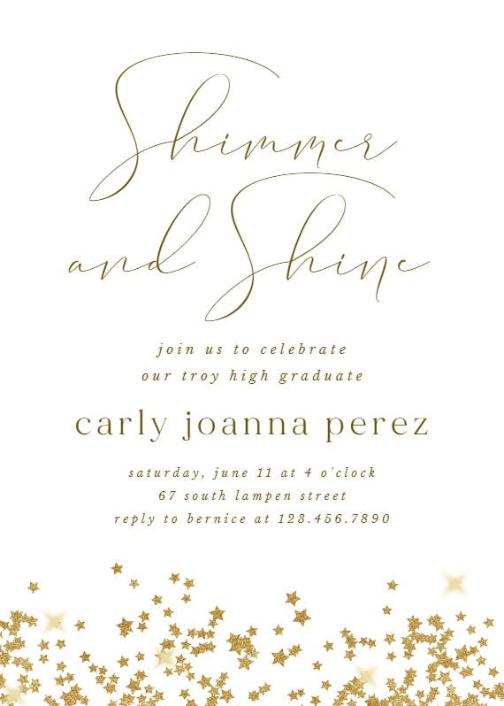 Gold star confetti frames - graduation party invitation