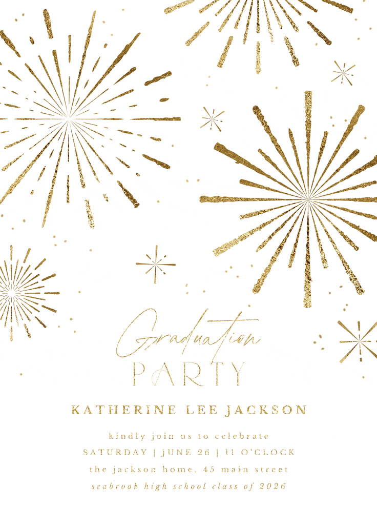 Golden fireworks - graduation party invitation