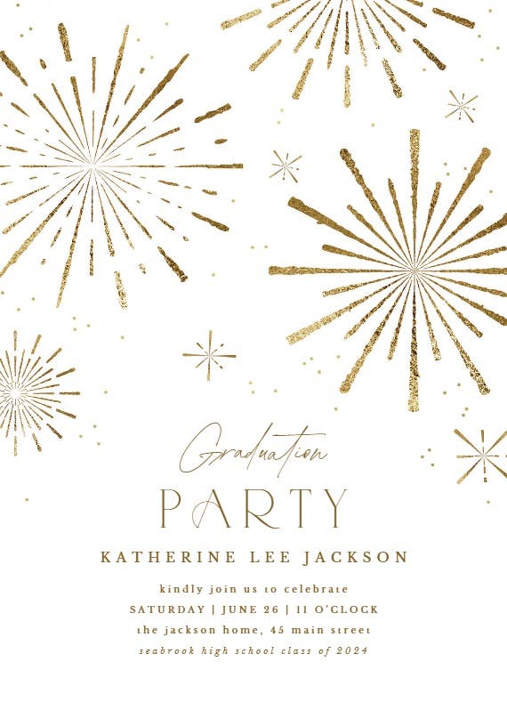 Golden fireworks - graduation party invitation