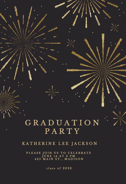 Golden fireworks - Graduation Party Invitation