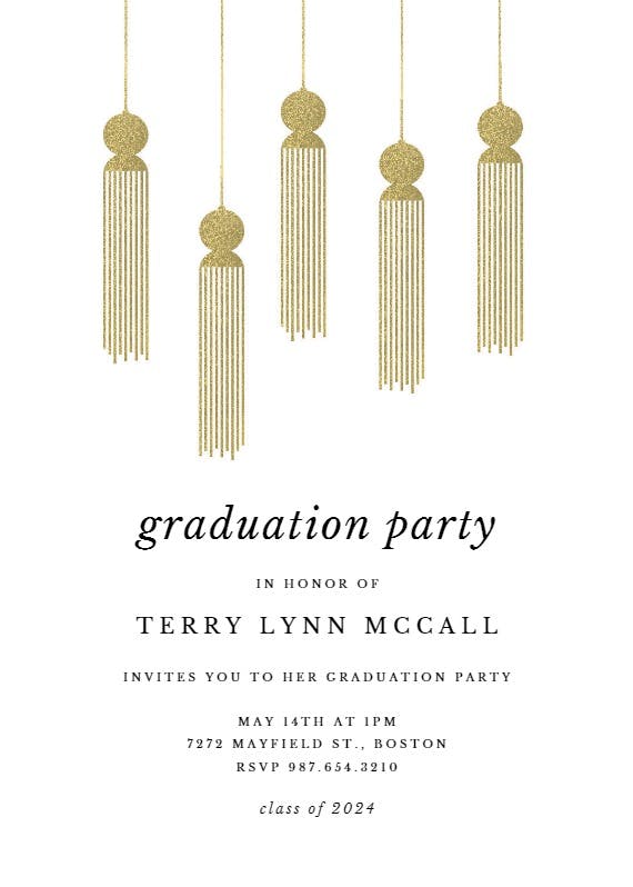 Golden tassels - graduation party invitation