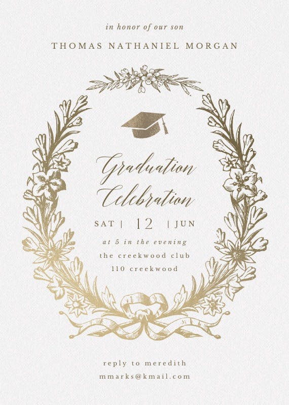 Golden wreath - graduation party invitation