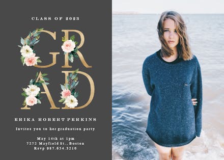Grad floral letters - Graduation Party Invitation