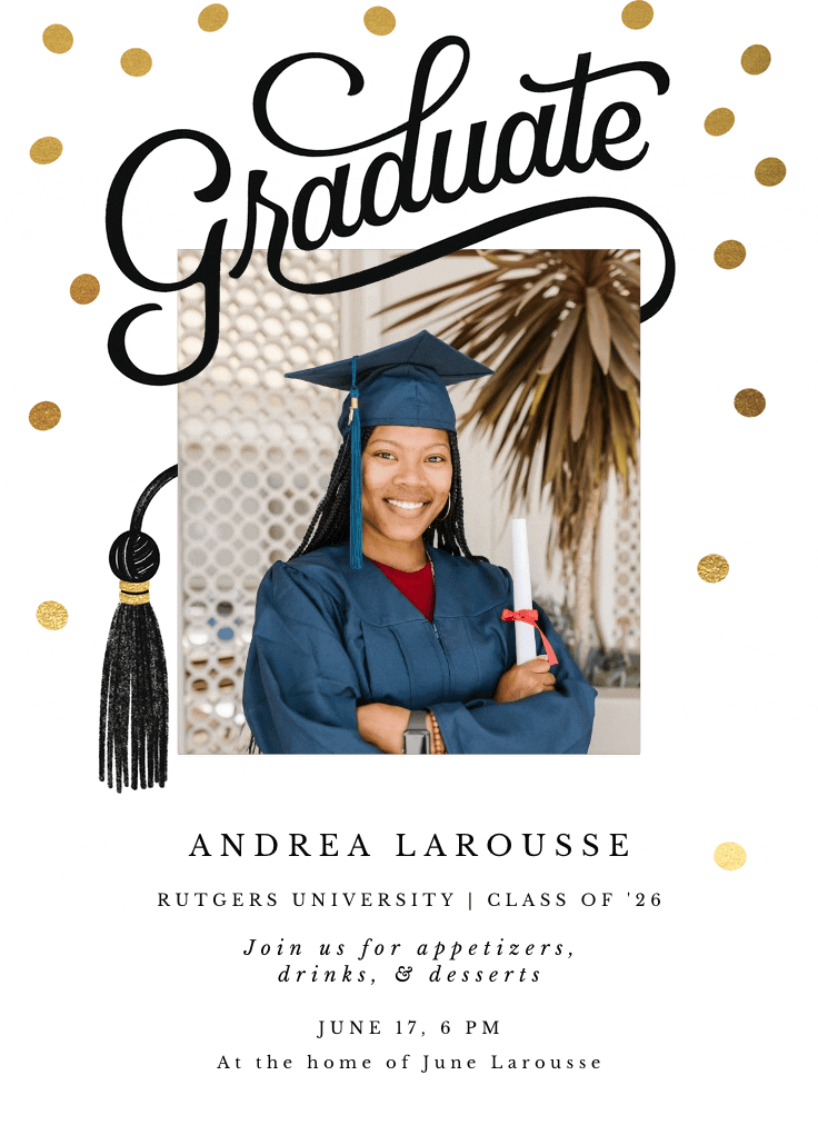 Graduation golden dots - graduation party invitation