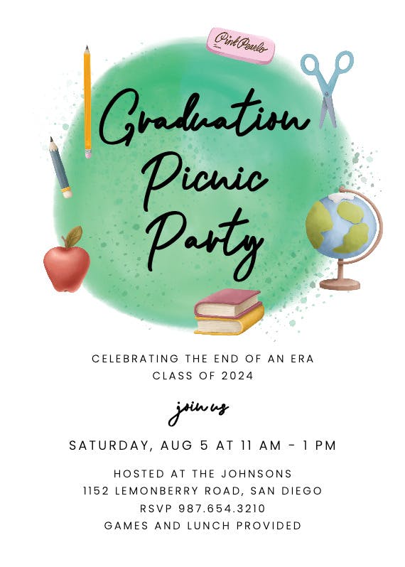 Grass and supplies - graduation party invitation