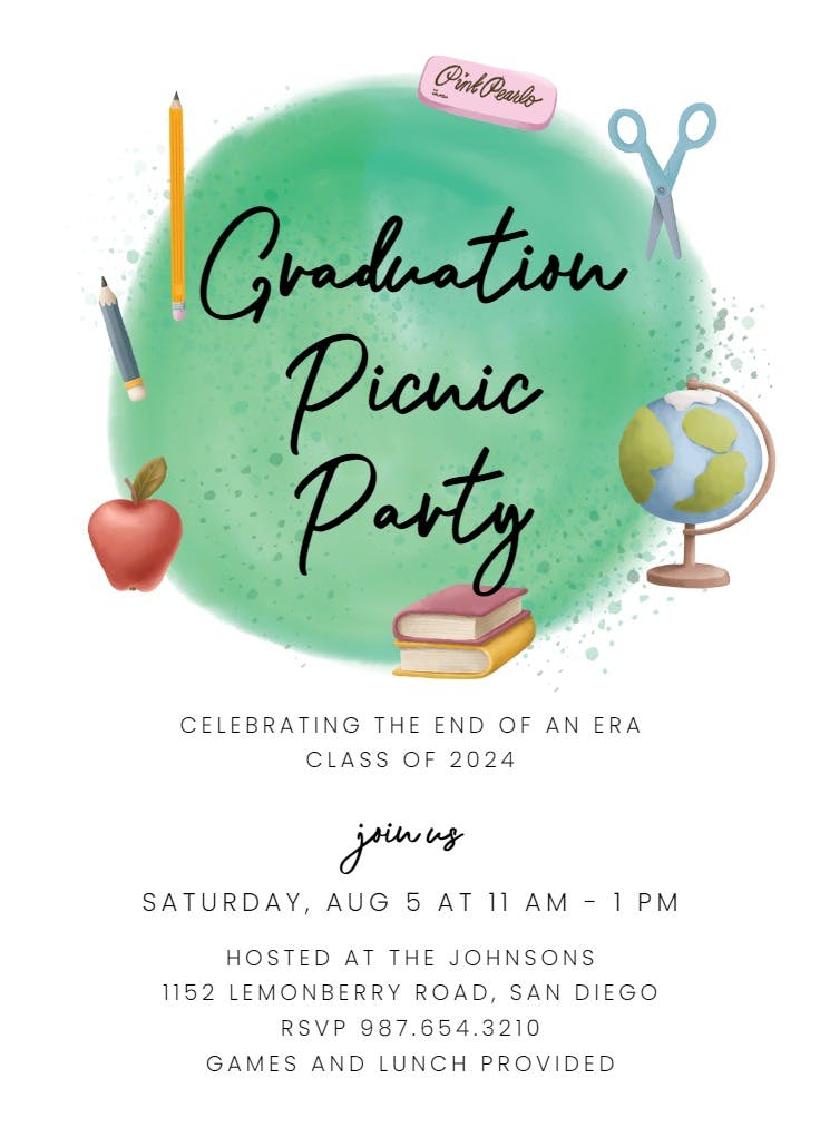 Grass and supplies - graduation party invitation