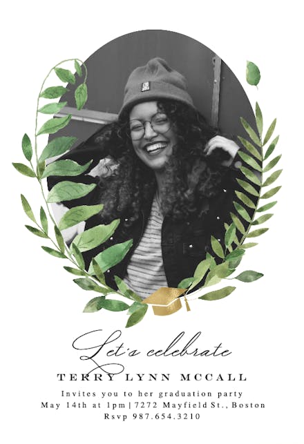 Greenery wreath photo - Graduation Party Invitation