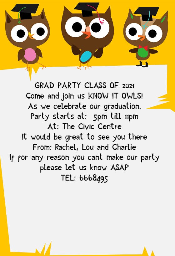 Know it owls party - graduation party invitation