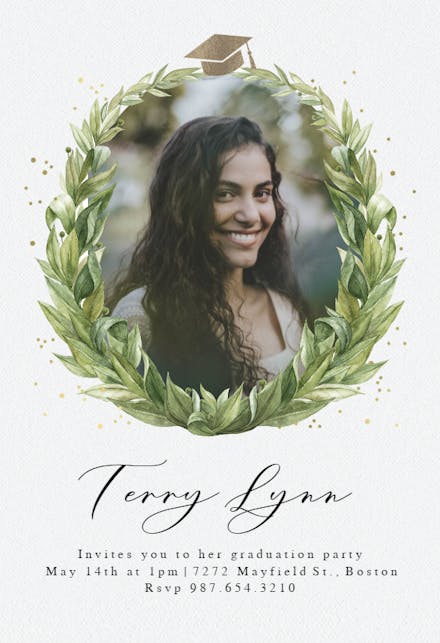 Laurel wreath photo - graduation party invitation