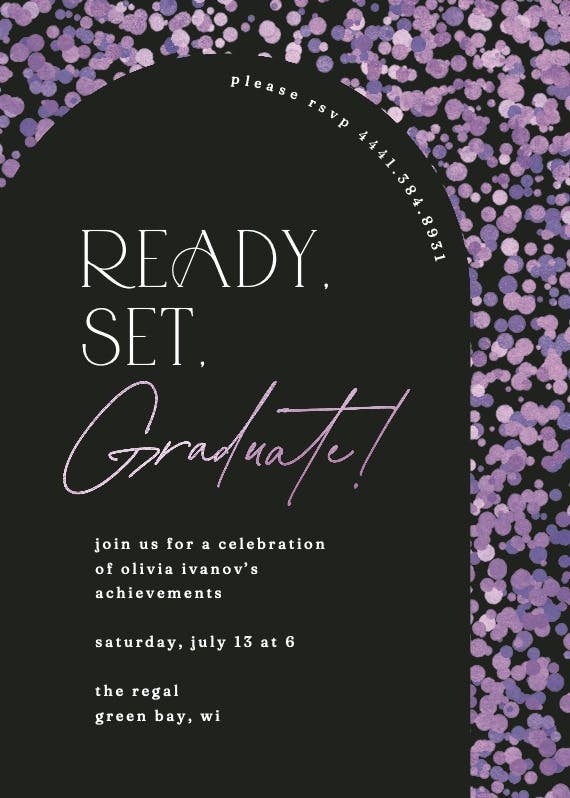 Lavender confetti -  invitación de graduación