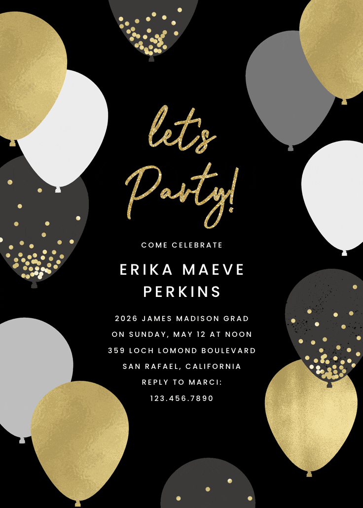 Luxe balloons - graduation party invitation