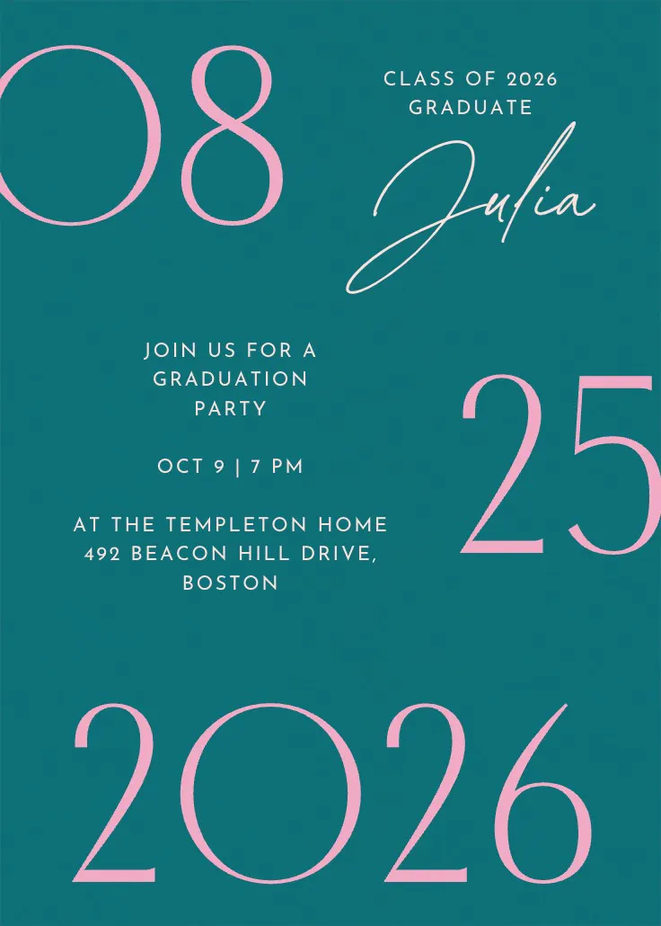 Painted numbers - invitación de graduación