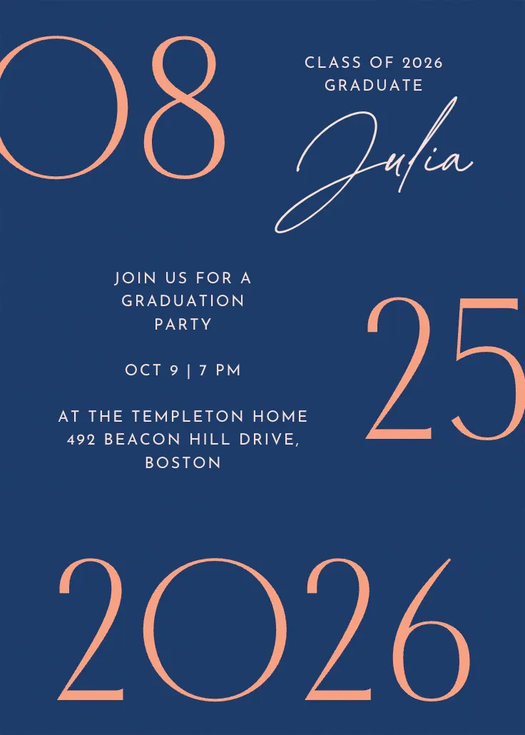 Painted numbers - invitación de graduación