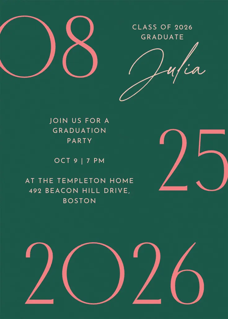 Painted numbers - invitación de graduación