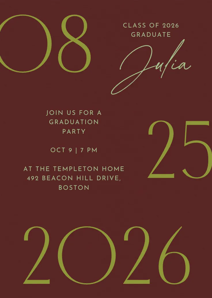 Painted numbers - invitación de graduación