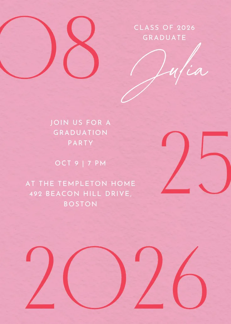 Painted numbers - invitación de graduación