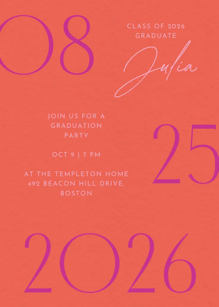 Painted numbers - invitación de graduación