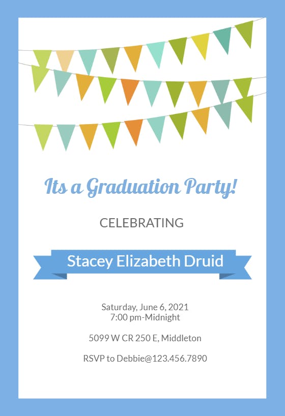 Party pennants blue - graduation party invitation