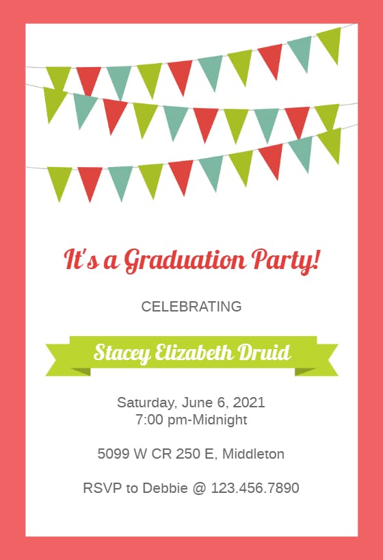 Party pennants red -  invitación de graduación