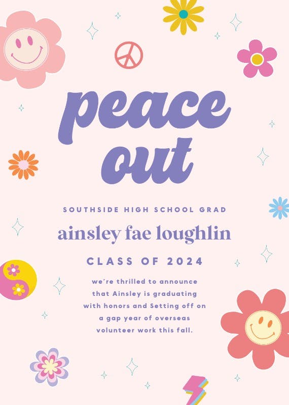 Peace out - invitación de graduación