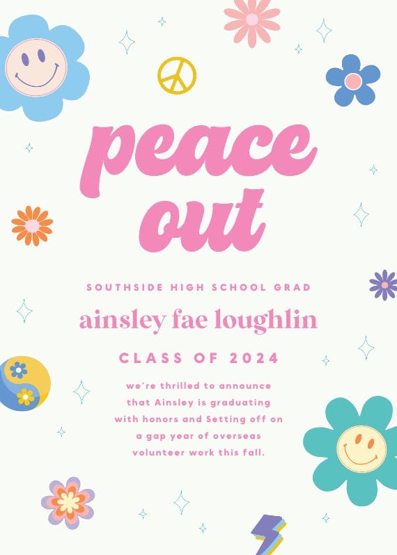 Peace out -  invitación de graduación