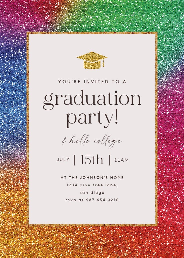 Rainbow glitter - graduation party invitation