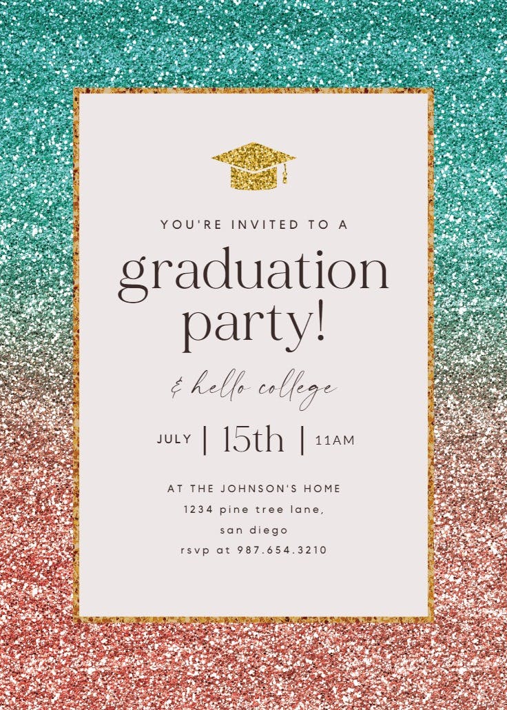 Rainbow glitter - graduation party invitation