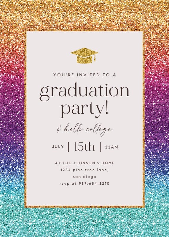 Rainbow glitter - graduation party invitation