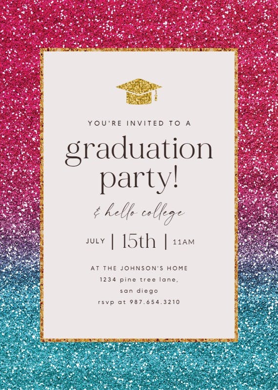 Rainbow glitter - graduation party invitation