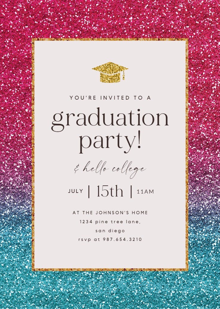 Rainbow glitter - graduation party invitation