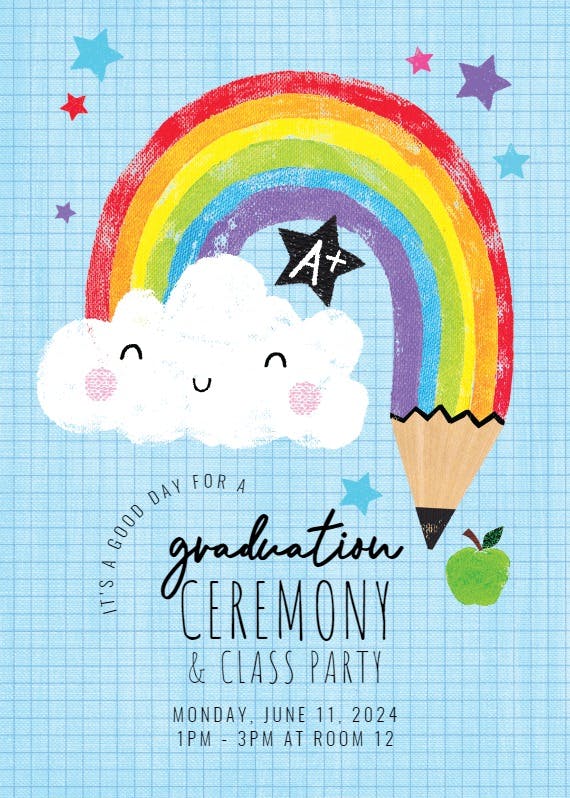 Rainbow pencil - graduation party invitation