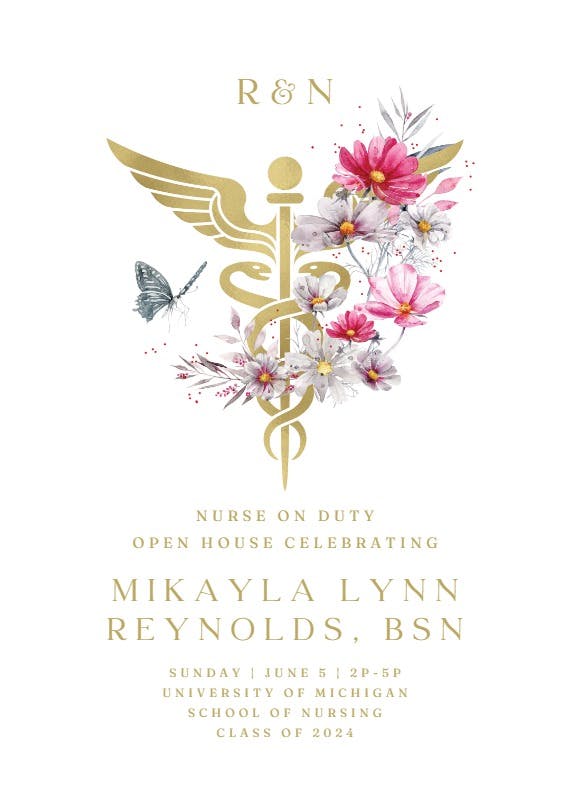 Real nurse botanical - graduation party invitation