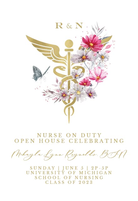 Real Nurse botanical - Graduation Party Invitation