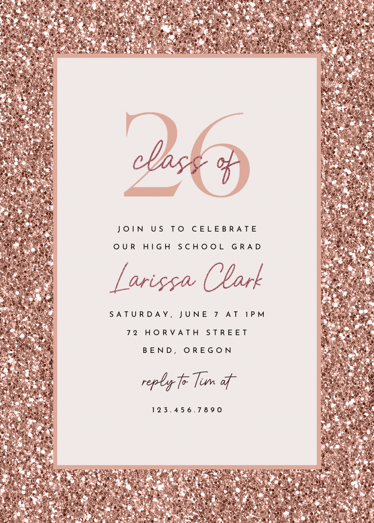 Rose gold glitter - invitación de graduación