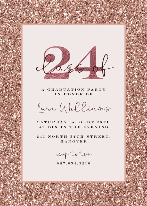 Rose gold glitter -  invitación de graduación