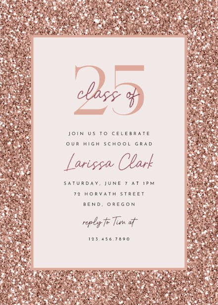 Rose gold glitter - graduation party invitation