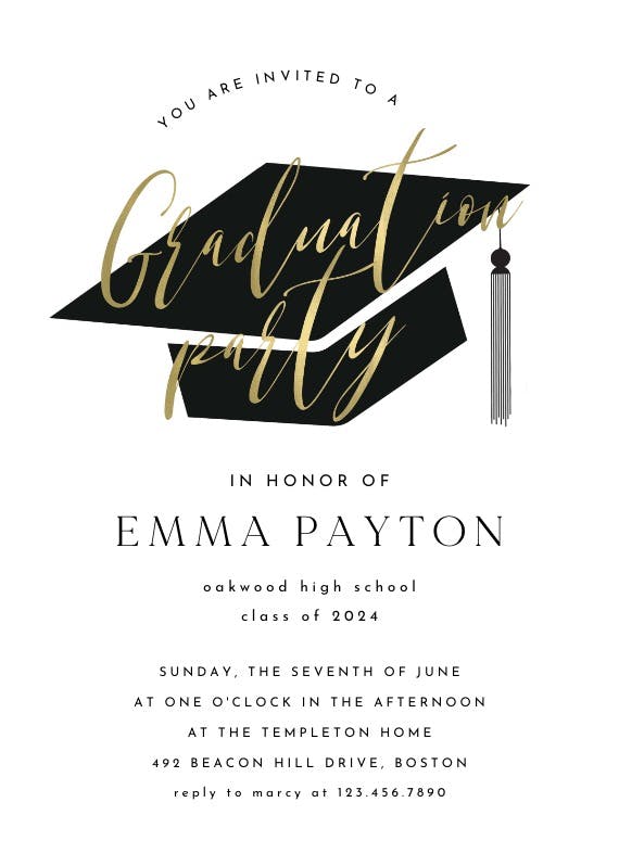 Script graduation & hat - graduation party invitation