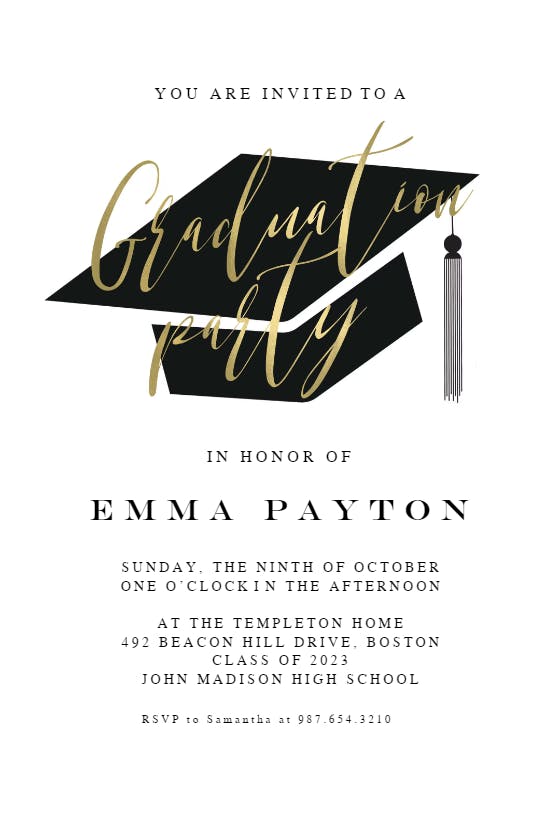 Script Graduation & Hat - Graduation Party Invitation Template ...