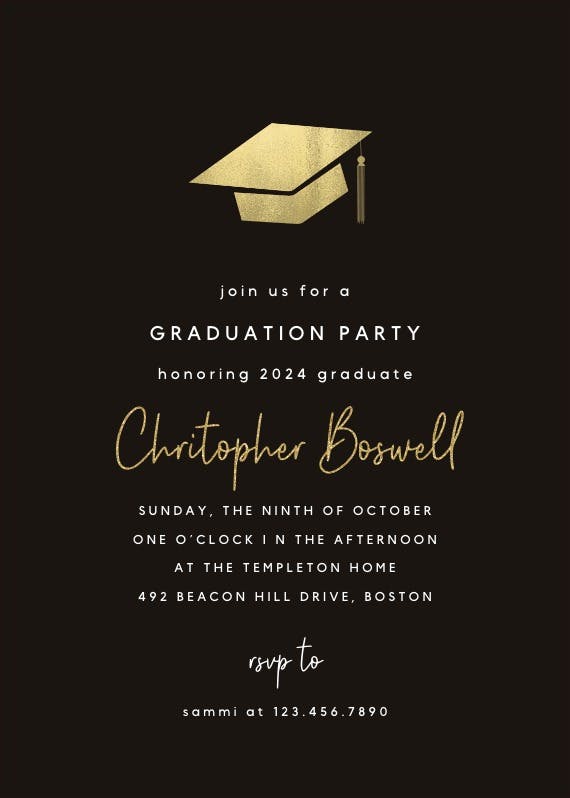 Simple gold hat -  invitación de graduación