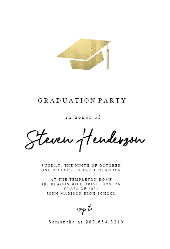 Simple Gold Hat - Graduation Party Invitation Template (Free ...