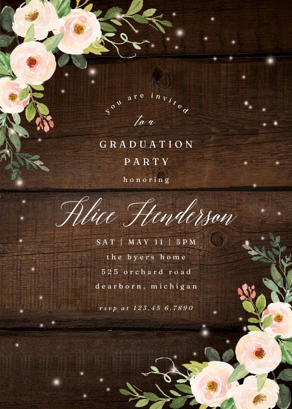 Sparkling rustic floral - graduation party invitation