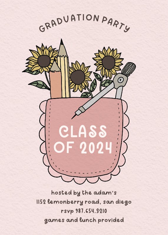 Sunflower pocket - graduation party invitation