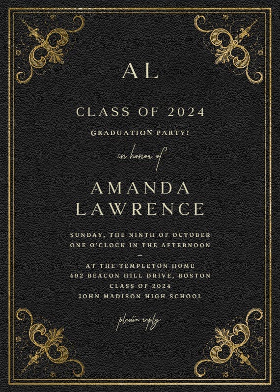 Swirls and frames black - graduation party invitation